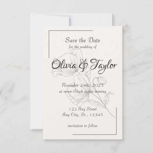 Beige Elegance Wedding Save the Date Cards セーブザデート (正面)