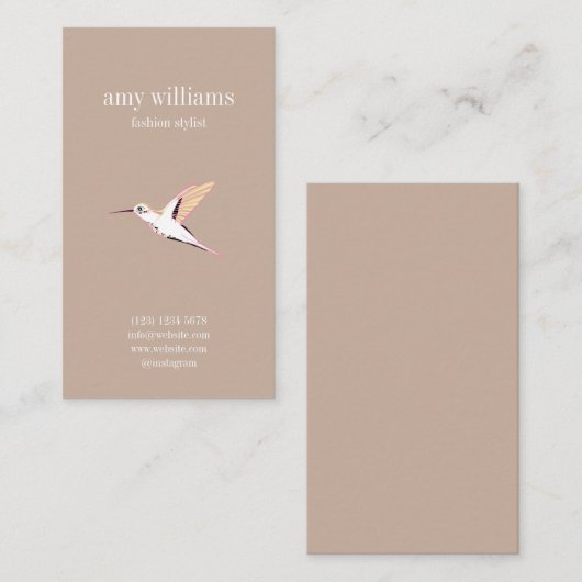 Beige elegant artistic hummingbird illustration 名刺 (正面/裏面)