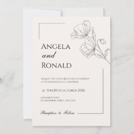 Beige Elegant Wedding Invitation Minimal Floral 招待状