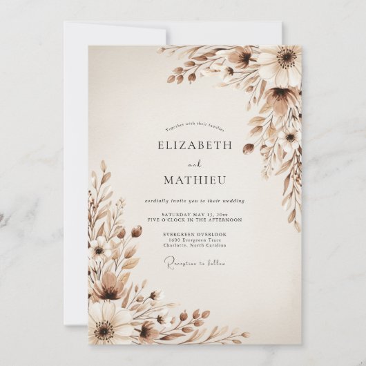 Beige Ethereal Botanical Wedding 招待状 (正面)