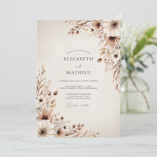 Beige Ethereal Botanical Wedding 招待状 (スタンド正面)