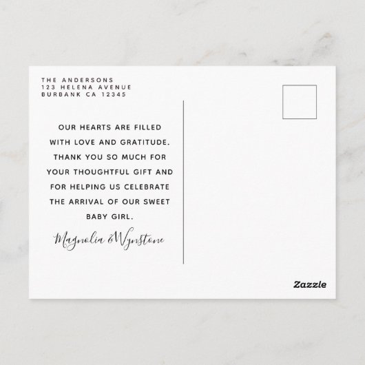 Beige Eucalyptus写真ベビーありがとうお知らせ ポストカード (裏面)