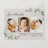 Beige Eucalyptus写真ベビーありがとうお知らせ ポストカード (正面)