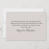 Beige Eucalyptus 3フォトベビー誕生統計 サンキューカード (裏面)