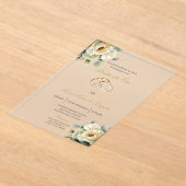  Beige flor blanca Boda de oro editable アクリル招待状 (レイダウン)