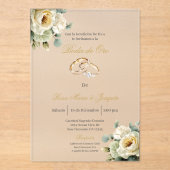 Beige flor blanca Boda de oro editable アクリル招待状 (正面)