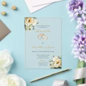  Beige flor blanca Boda de oro editable アクリル招待状 (インサイチュ (ウェディング))