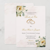  Beige flor blanca Boda de oro editable 招待状 (正面/裏面)