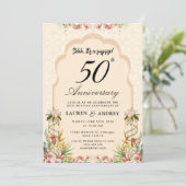 Beige Floral 50th Wedding Anniversary 招待状 (スタンド正面)