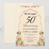 Beige Floral 50th Wedding Anniversary 招待状 (正面/裏面)