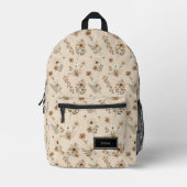 Beige Floral Backpack for Her, Customizable プリントバックパック (正面)