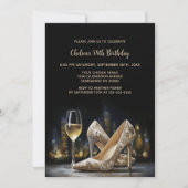 Beige Floral High Heel Shoes Birthday Party 招待状 (正面)