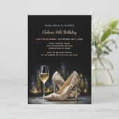 Beige Floral High Heel Shoes Birthday Party 招待状 (スタンド正面)