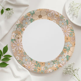 Beige floral paper plates, Neutral party supplies ペーパープレート