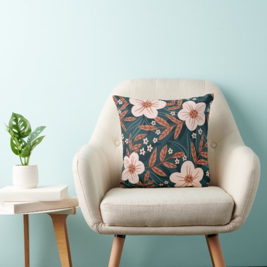 Beige floral pattern hand-drawn flowers minimalist クッション (椅子)