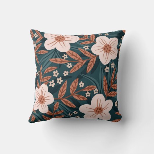 Beige floral pattern hand-drawn flowers minimalist クッション (裏面)