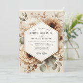 Beige Floral Romantic Wedding 招待状 (スタンド正面)