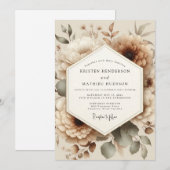 Beige Floral Romantic Wedding 招待状 (正面/裏面)