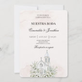 Beige Floral Spanish church Wedding Invitation 招待状 (正面)