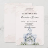 Beige Floral Spanish church Wedding Invitation 招待状 (正面/裏面)