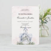 Beige Floral Spanish church Wedding Invitation 招待状 (スタンド正面)