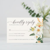 Beige Floral Spring Garden Wildflower Wedding  出欠カード (スタンド正面)