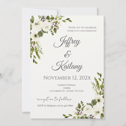 Beige Flowers Wedding 招待状 (正面)