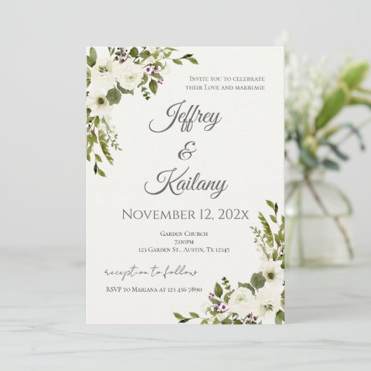 Beige Flowers Wedding 招待状 (スタンド正面)