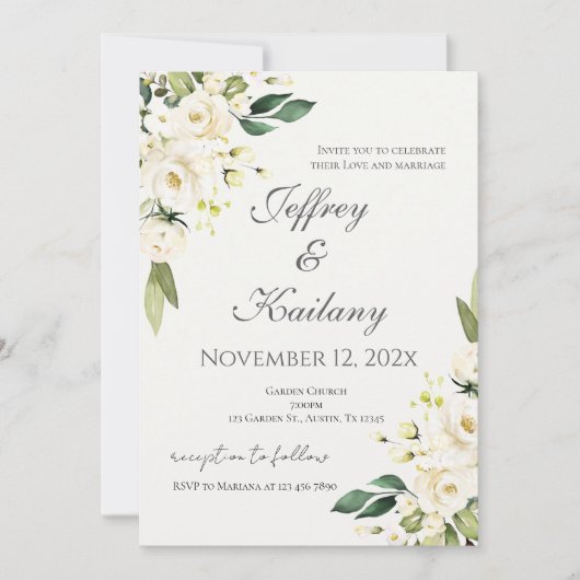 Beige Flowers Wedding 招待状 (正面)