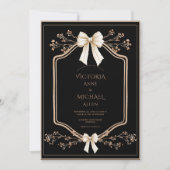Beige Frame Floral Elegant Black Wedding  招待状 (正面)