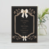 Beige Frame Floral Elegant Black Wedding  招待状 (スタンド正面)
