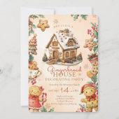 Beige Gingerbread House Christmas Decorating Party 招待状 (正面)