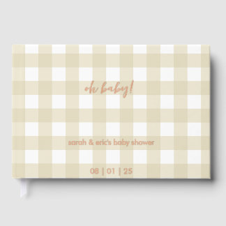 Beige Gingham Baby Shower Guest Book ゲストブック
