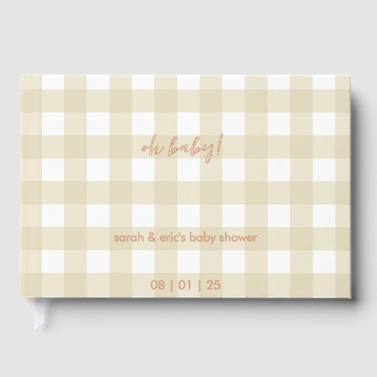 Beige Gingham Baby Shower Guest Book ゲストブック (正面)
