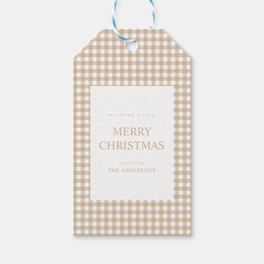 Beige Gingham Christmas ギフトタグ (正面)