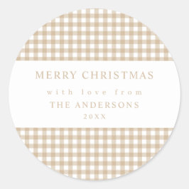 Beige Gingham Christmas ラウンドシール