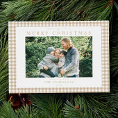 Beige Gingham Christmas Photo シーズンカード