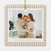 Beige Gingham Family Photo セラミックオーナメント (裏面)