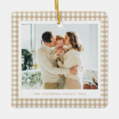 Beige Gingham Family Photo セラミックオーナメント (正面)