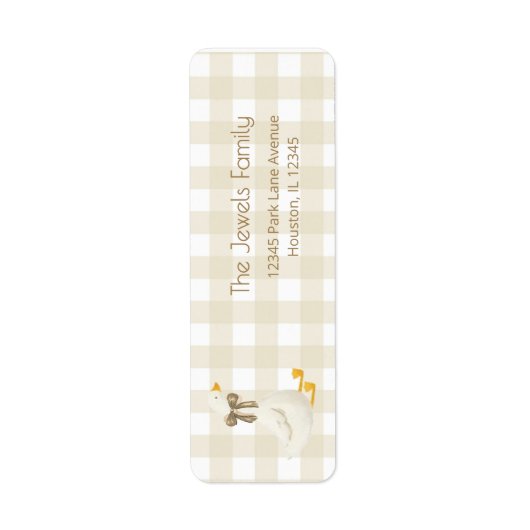 Beige Gingham Little Goose Return Address ラベル (正面)