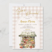 Beige Gingham Off The Market Bridal Shower Invite 招待状 (正面)