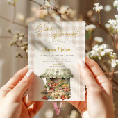 Beige Gingham Off The Market Bridal Shower Invite 招待状
