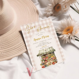 Beige Gingham Off The Market Bridal Shower Invite 招待状