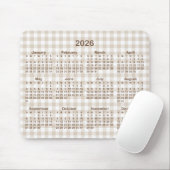 Beige Gingham Plaid Brown 2026 Calendar マウスパッド (マウス)