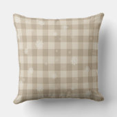 Beige Gingham Plaid Snowflake Throw Pillow – Warm クッション (裏面)