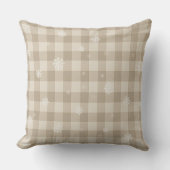Beige Gingham Plaid Snowflake Throw Pillow – Warm クッション (正面)
