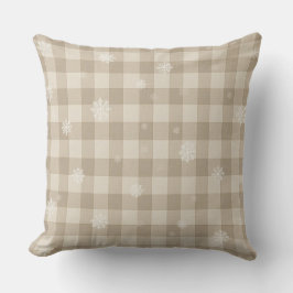 Beige Gingham Plaid Snowflake Throw Pillow – Warm クッション