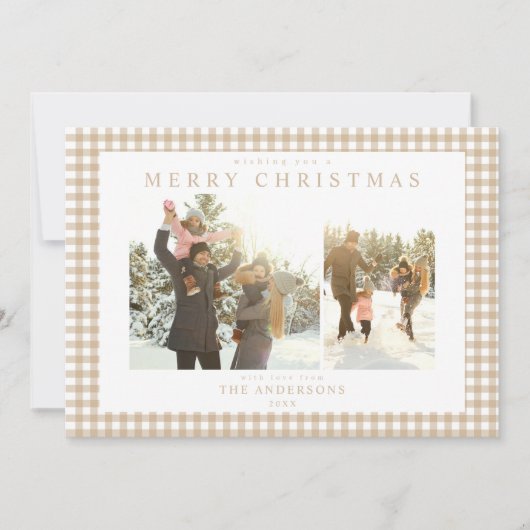 Beige Gingham Plaid Two Photo シーズンカード (正面)