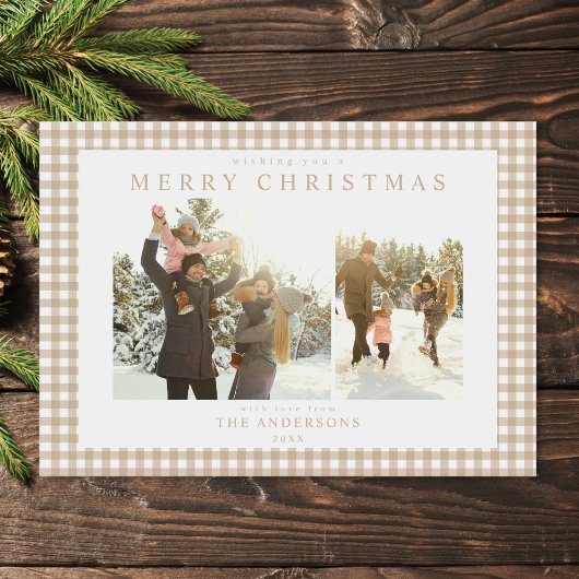 Beige Gingham Plaid Two Photo シーズンカード