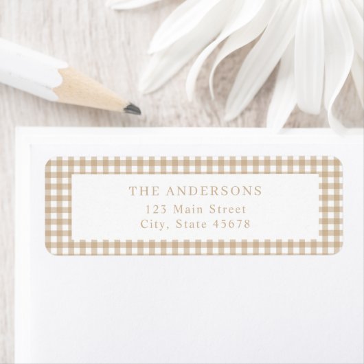 Beige Gingham Return Address ラベル (インサイチュ)